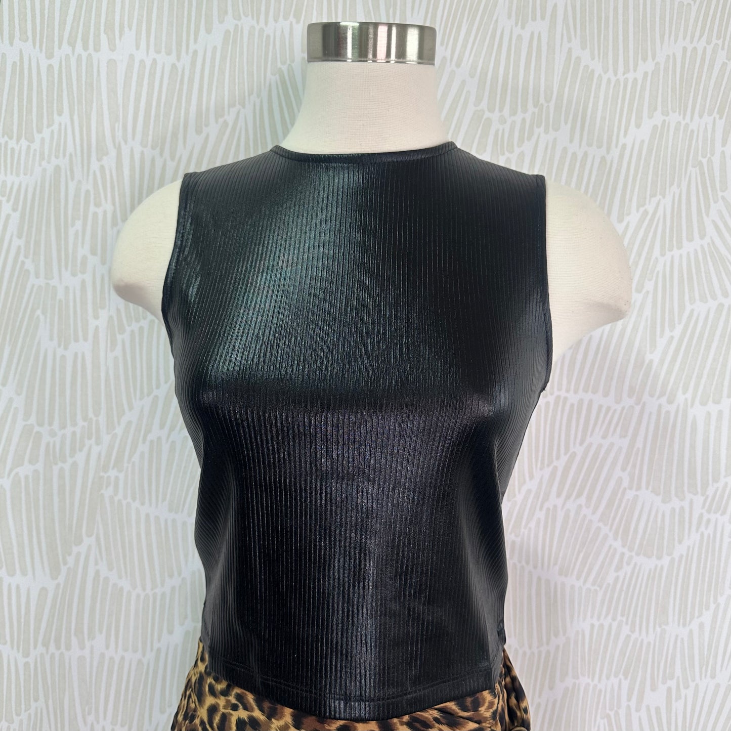 Metallic rippled tank top-Black