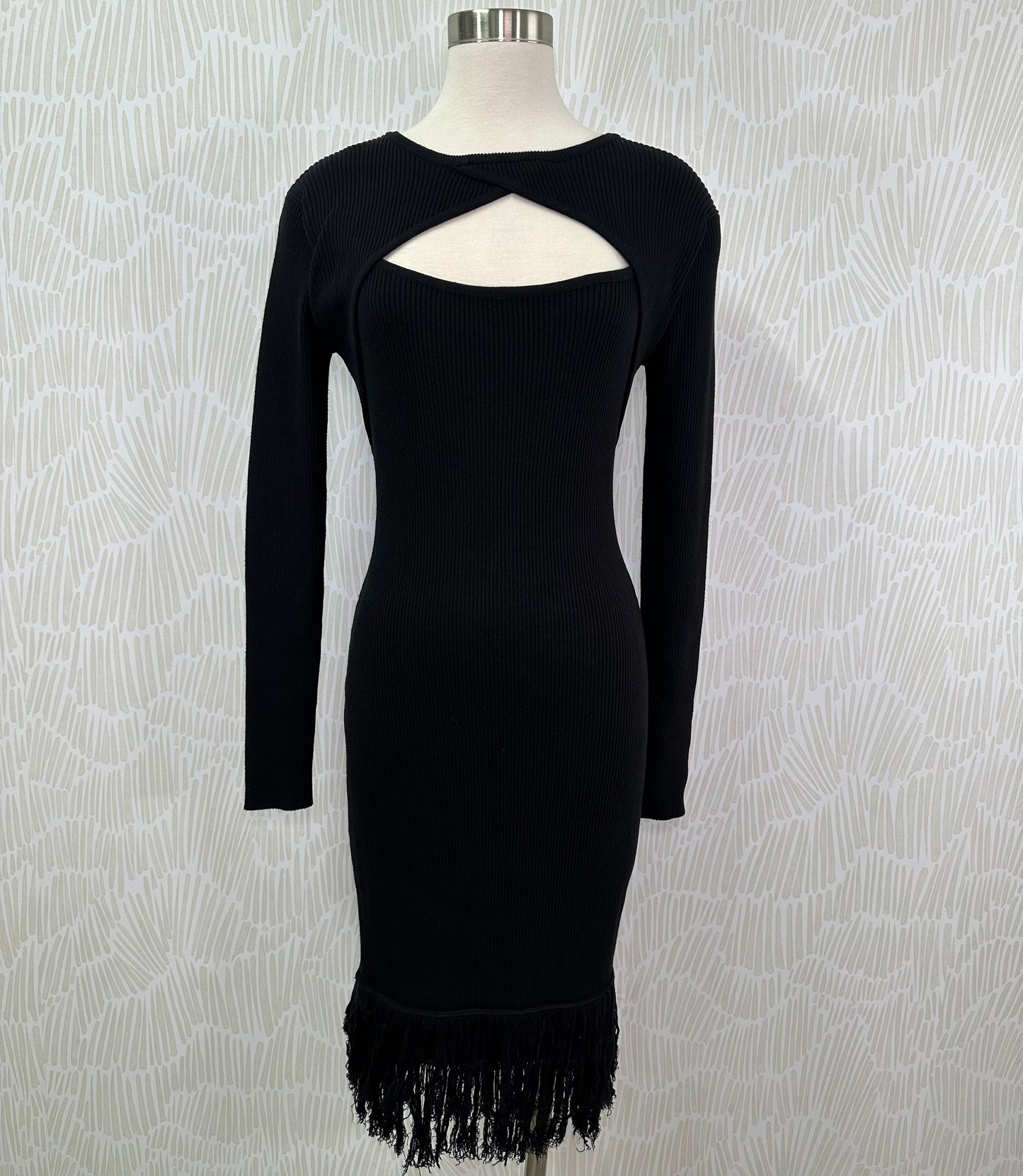 Fringe sweater dress-Black