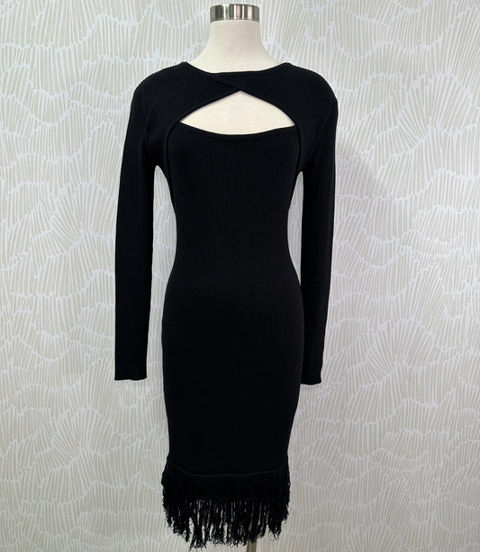 Fringe sweater dress-Black