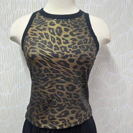 Metallic leopard tank top-Gold and black