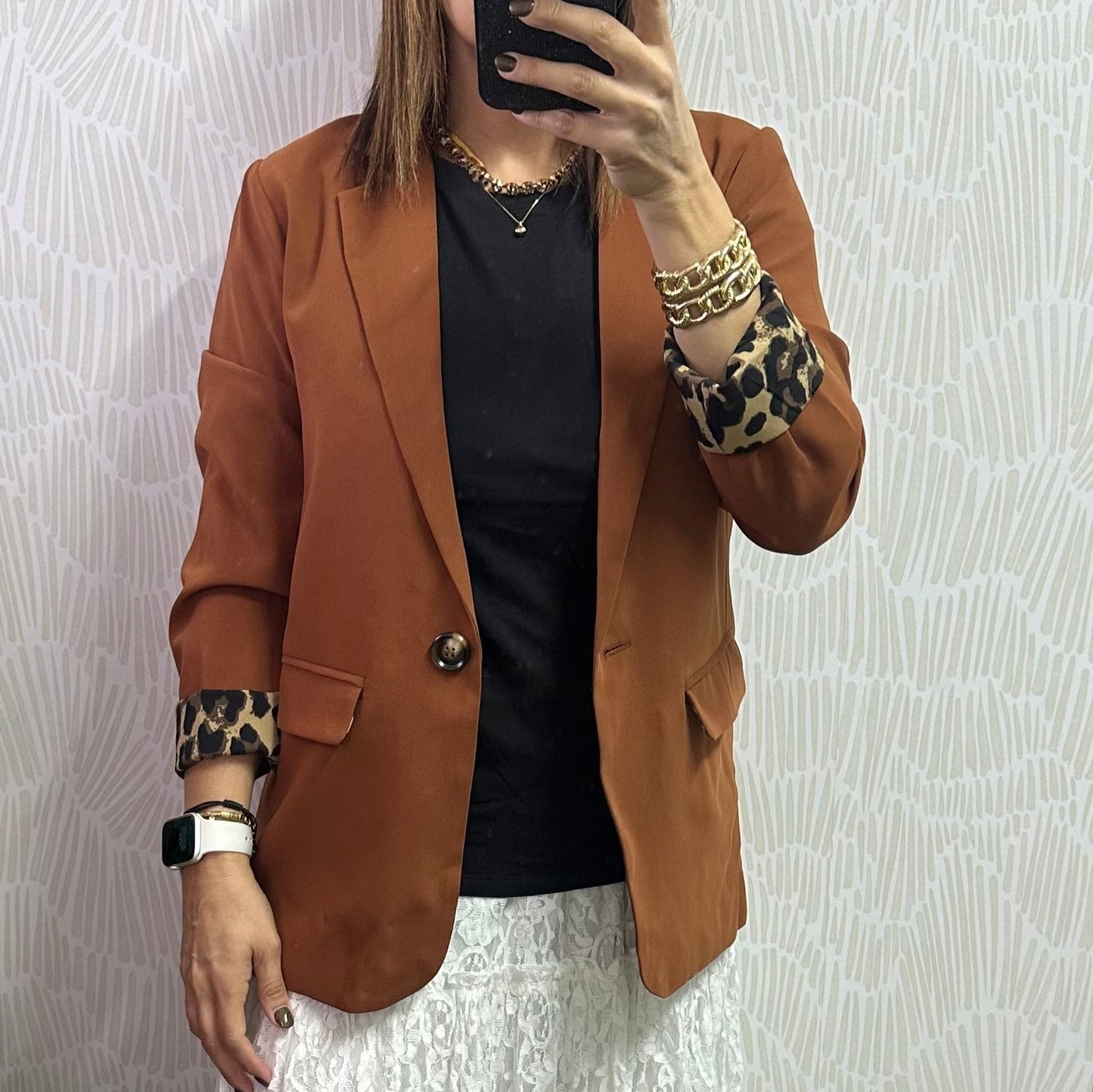 Leopard cuff blazer- Brown