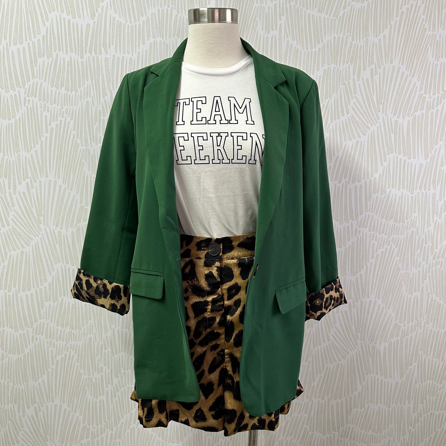 Leopard cuff blazer- Hunter Green