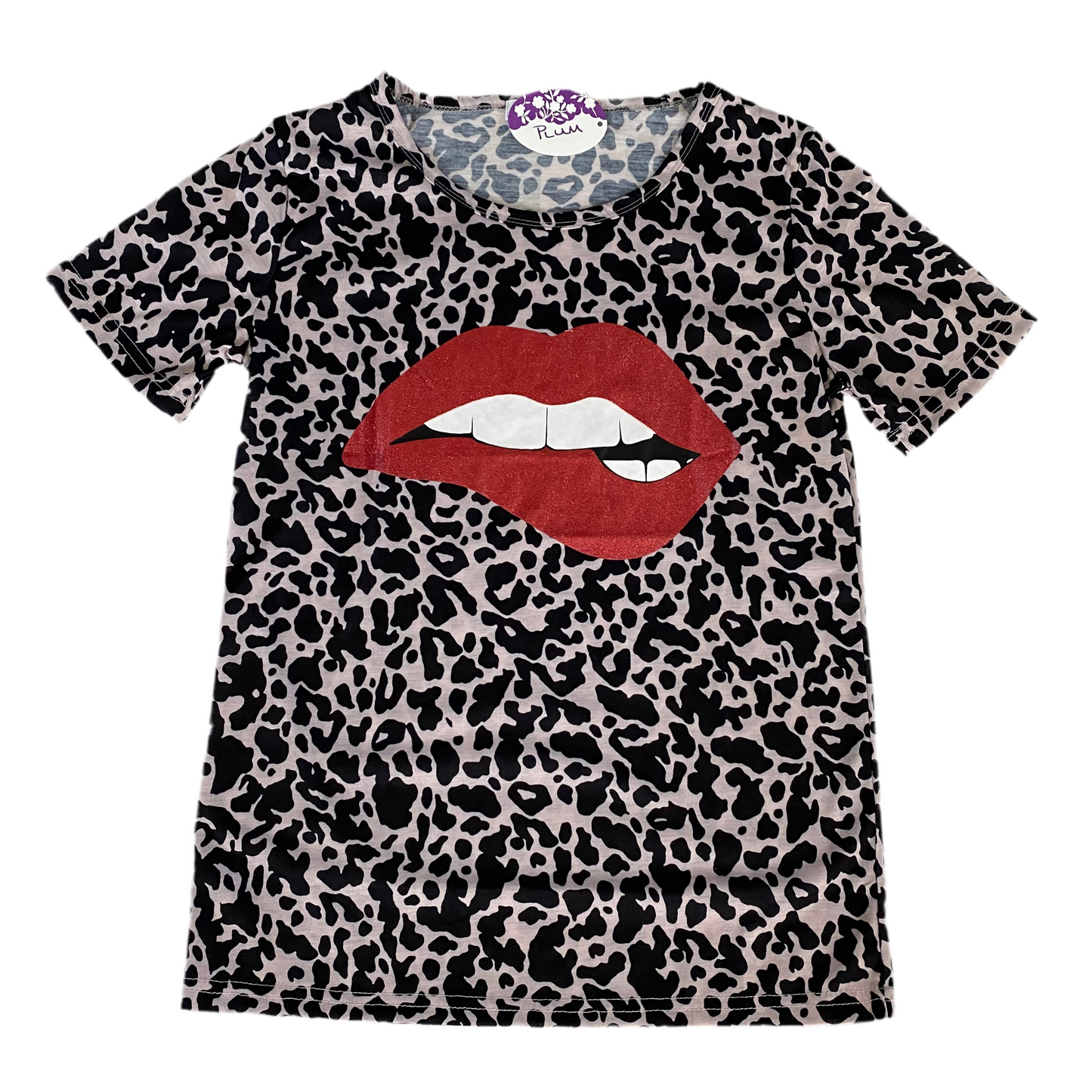 Leopard glitter lips blouse