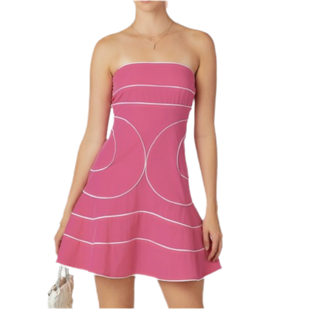 Trim design strapless dress -Pink