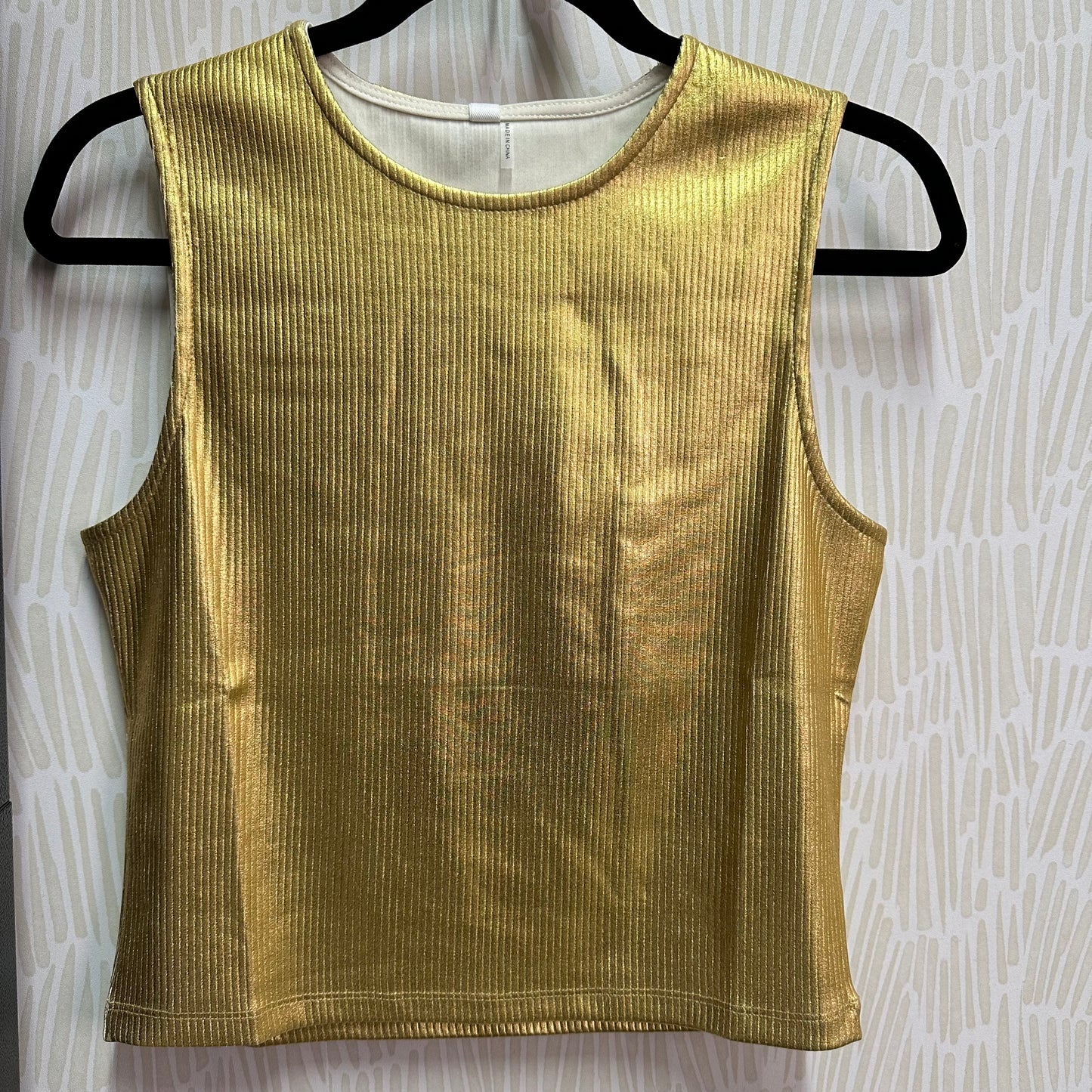 Metallic rippled tank top-Gold