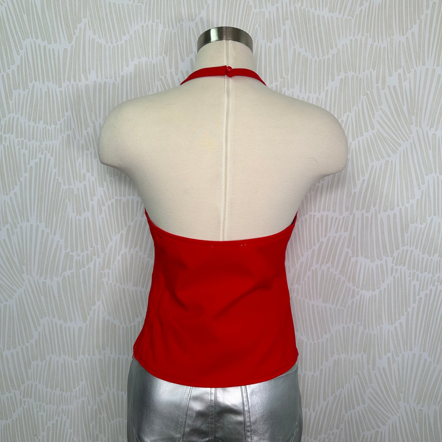 Shimmer bow halter top-Red