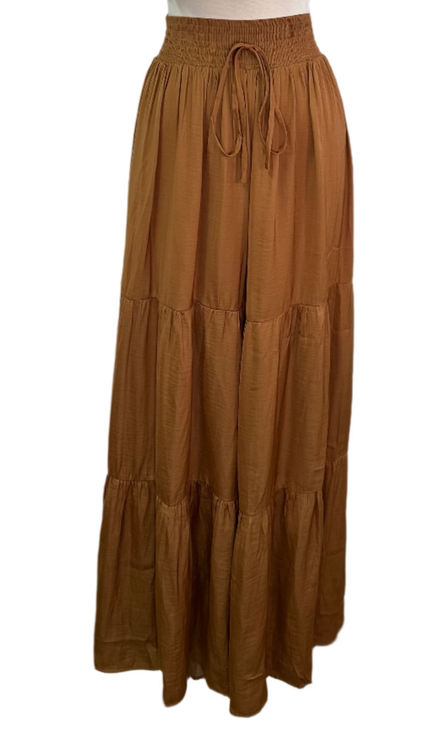 Elastic waist wide leg pants-Camel