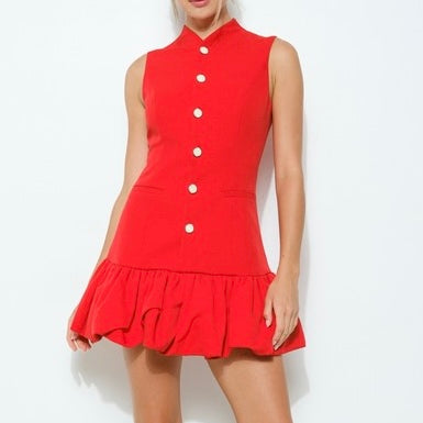 Button down bubble dress-Red