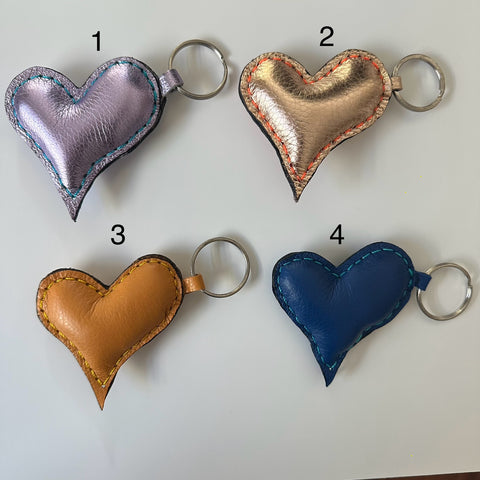 Leather pointy heart keychain