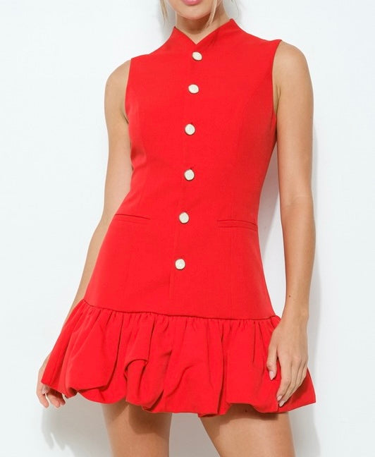 Button down bubble dress-Red