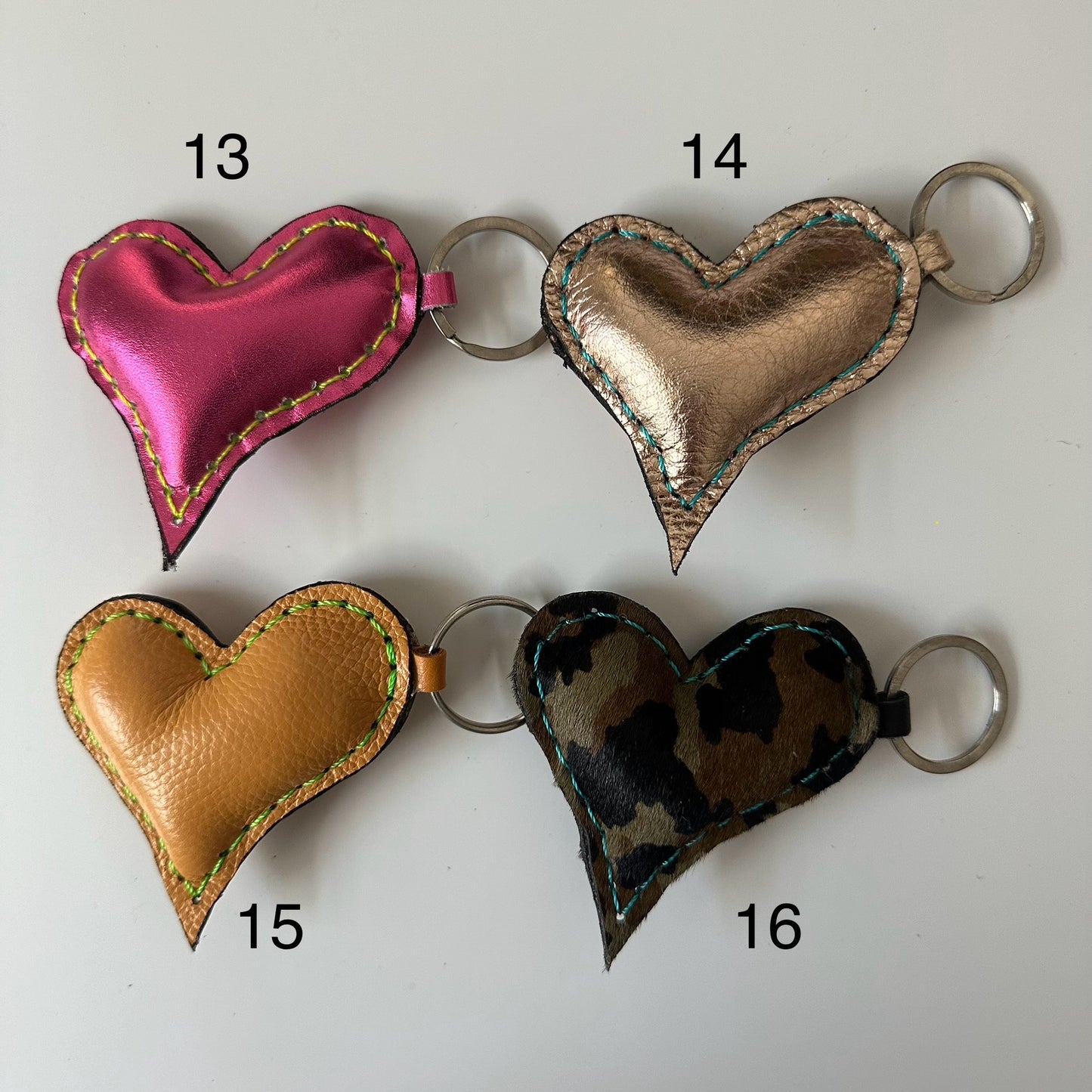 Leather pointy heart keychain