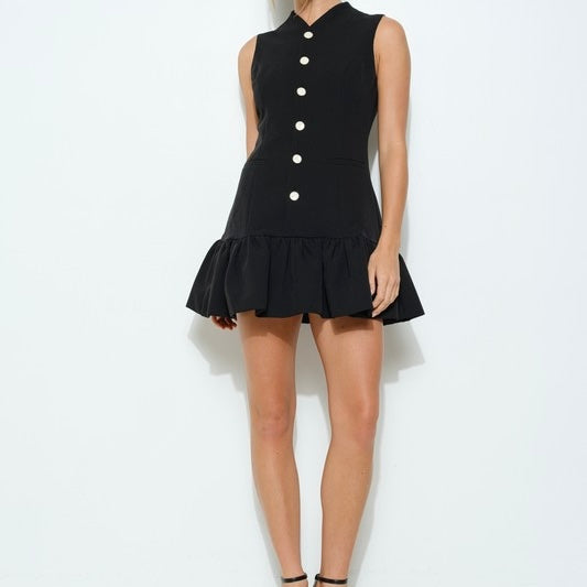 Button down bubble dress-Black