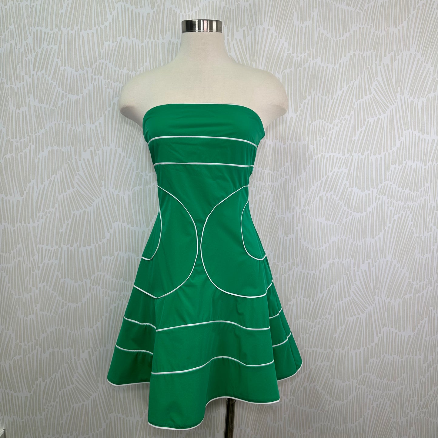 Trim design strapless dress - Green