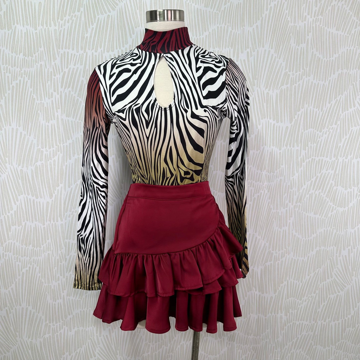 Tiered ruffles skirt-Burgundy