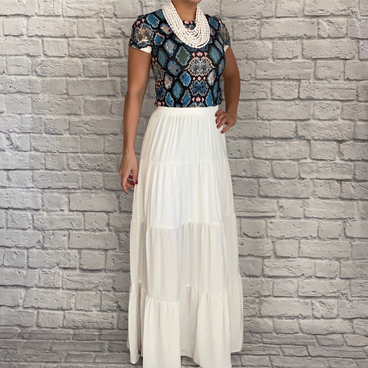 Solid tiered maxi skirt