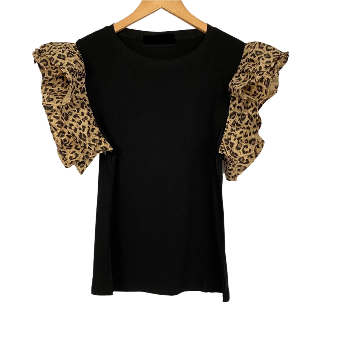 Leopard ruffles sleeve top