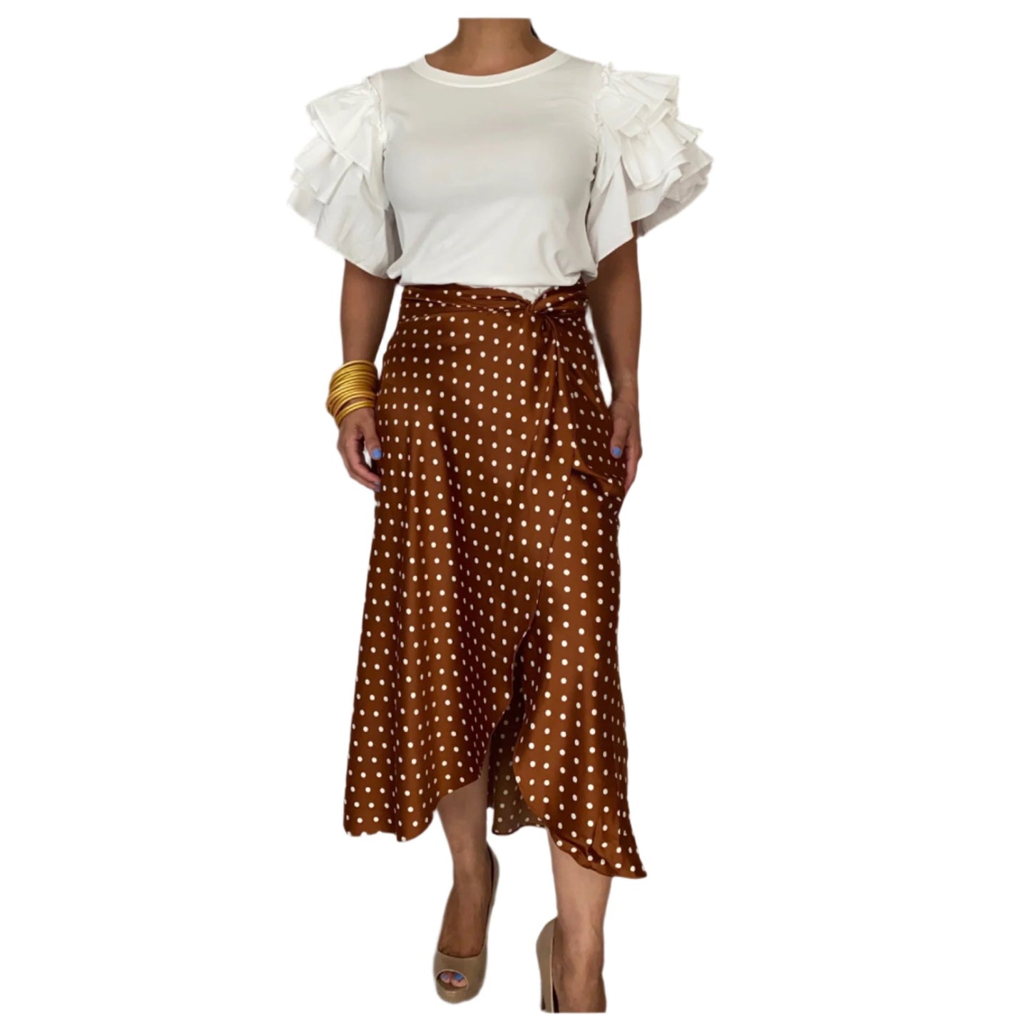 Side knot polkadot skirt