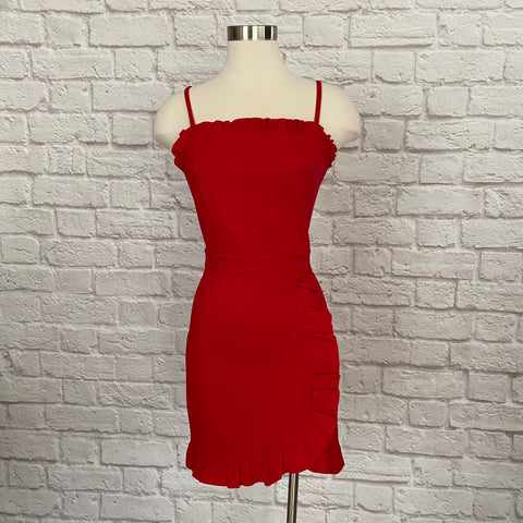 Red ruffled dress