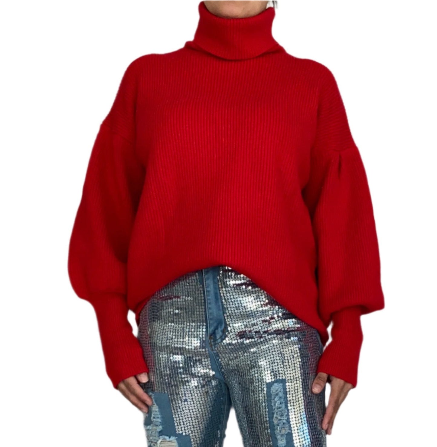 Puff sleeve high neck sweater