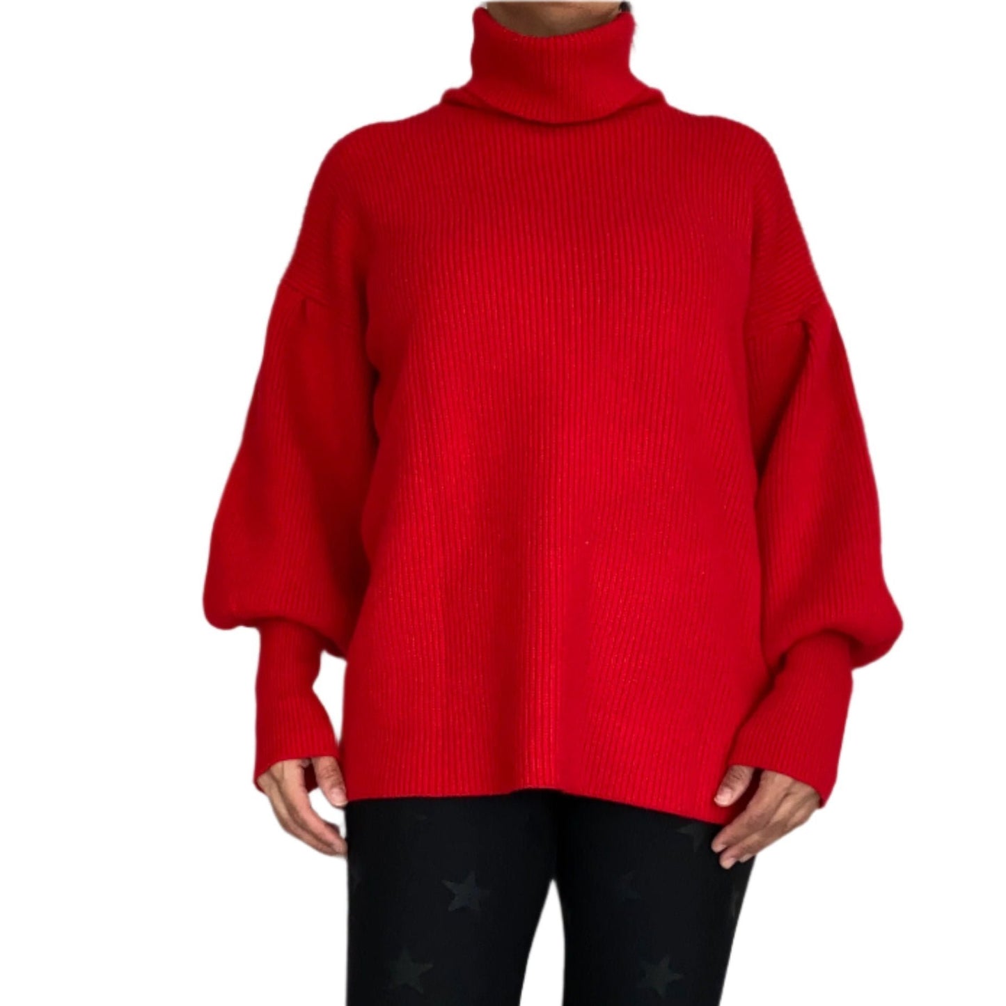 Puff sleeve high neck sweater