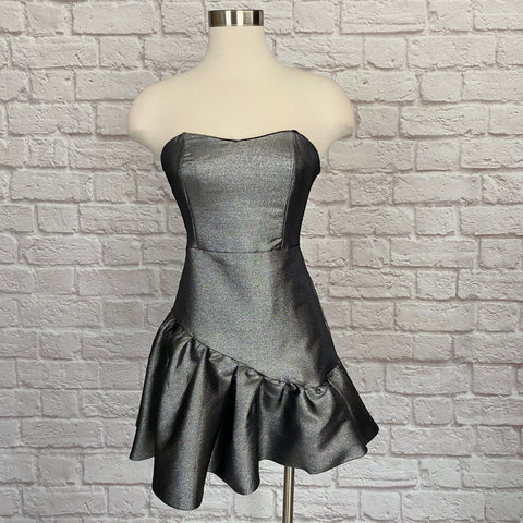 Metallic asymmetrical mini dress