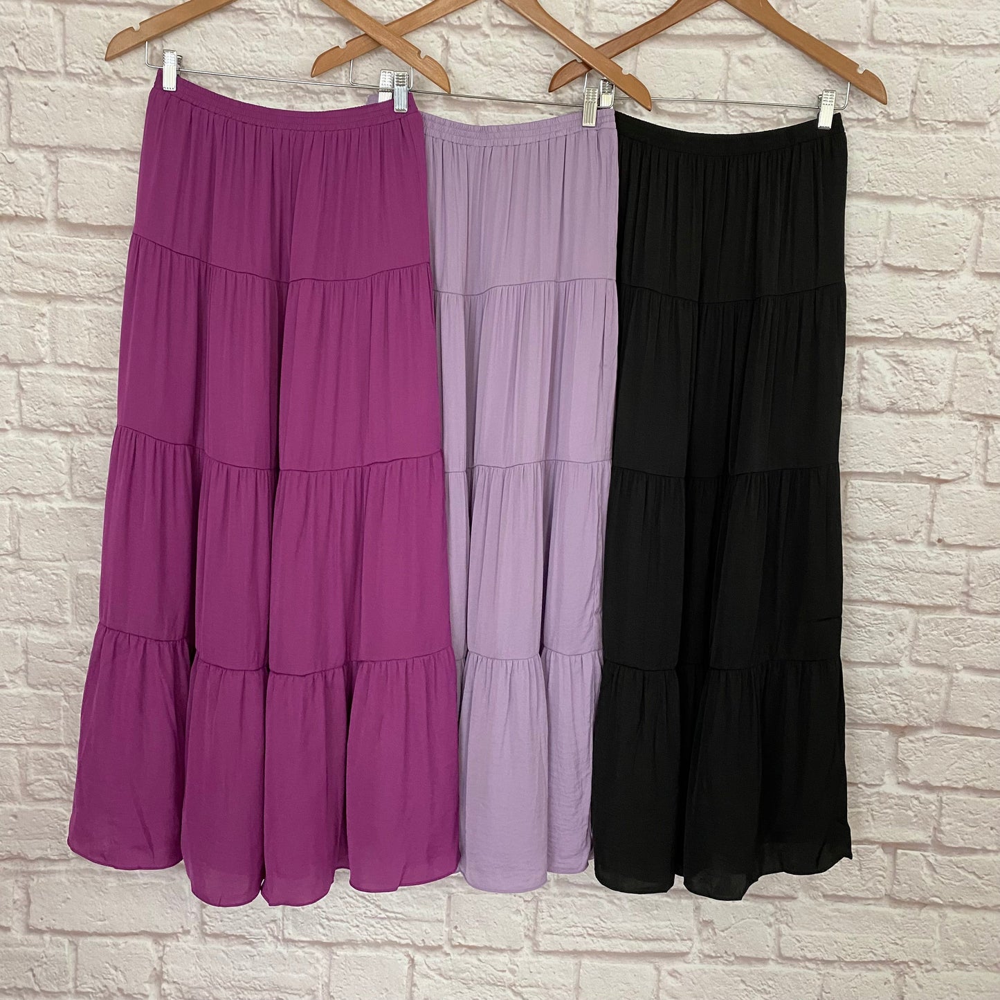 Solid tiered maxi skirt