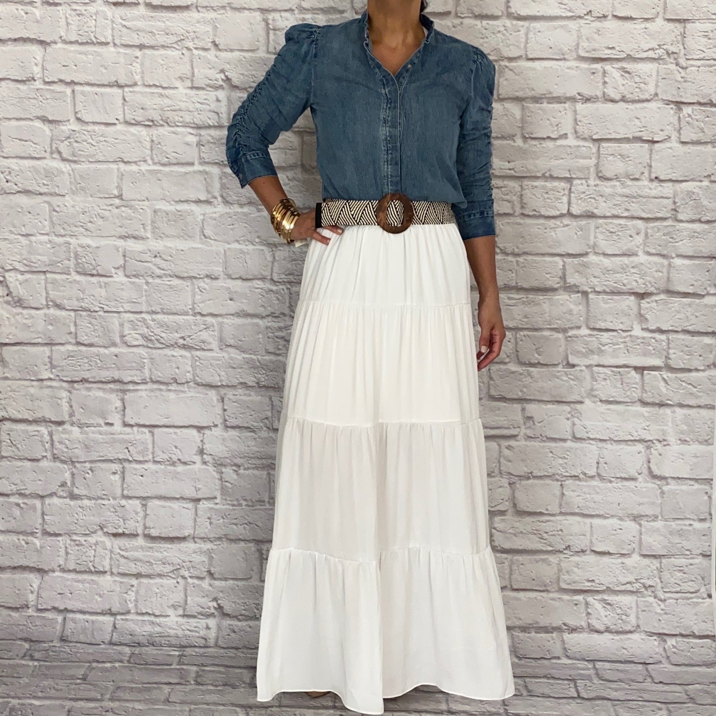 Solid tiered maxi skirt