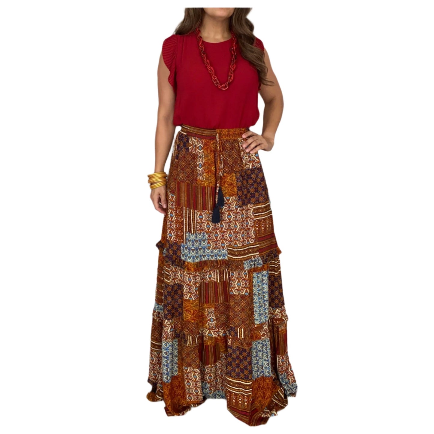 Tiered ruffle maxi skirt