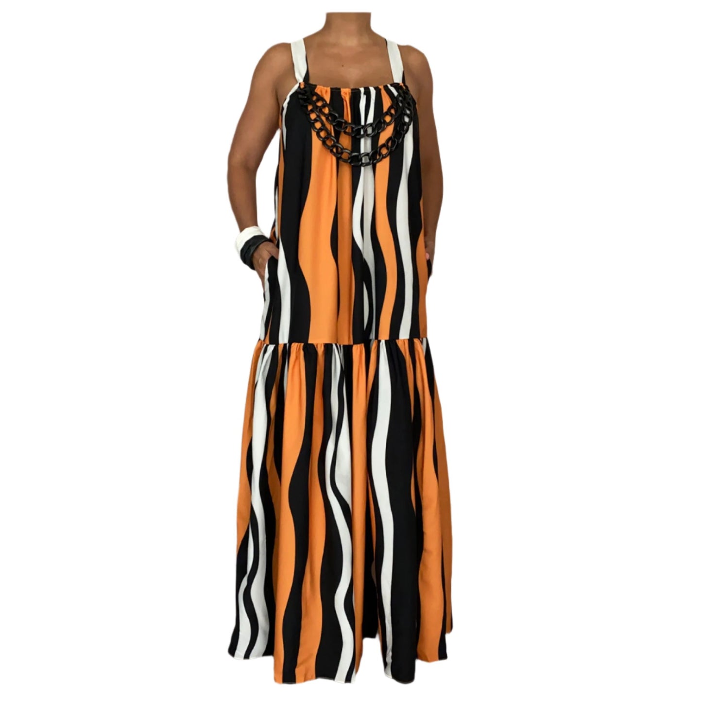 Print chain collar maxi dress