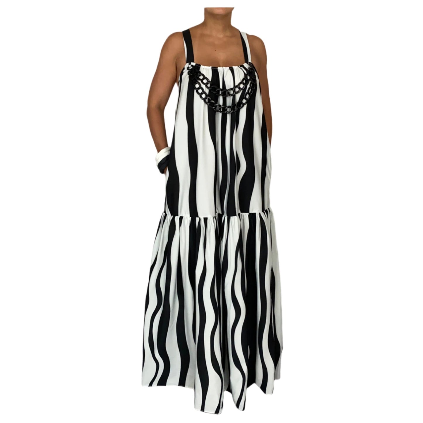 Print chain collar maxi dress