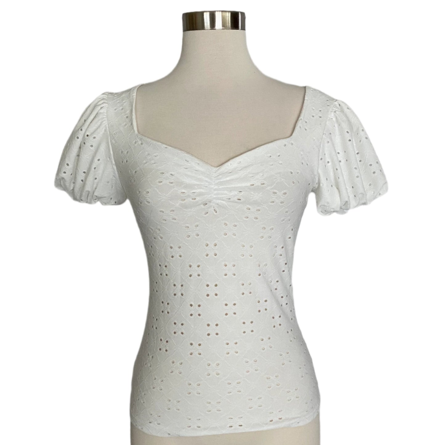 Eyelet puff sleeve top