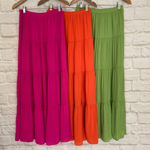 Solid tiered maxi skirt